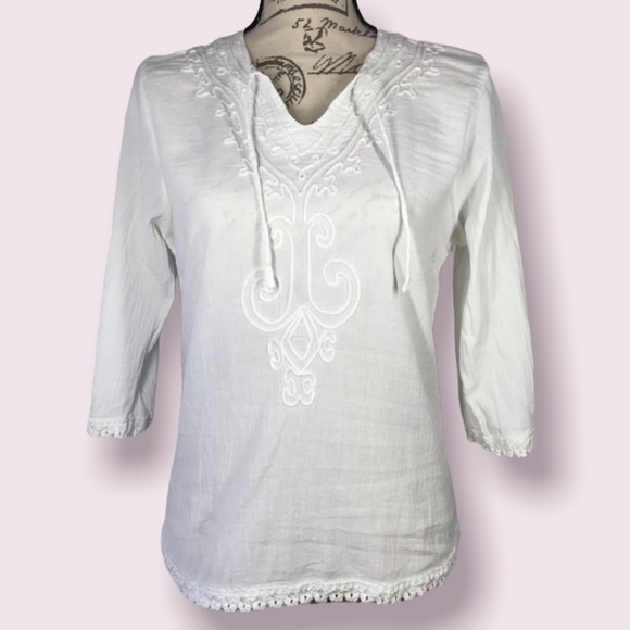 La Cotonniere, Embroidered Peasant Blouse, Size Medium - Picture 2 of 15